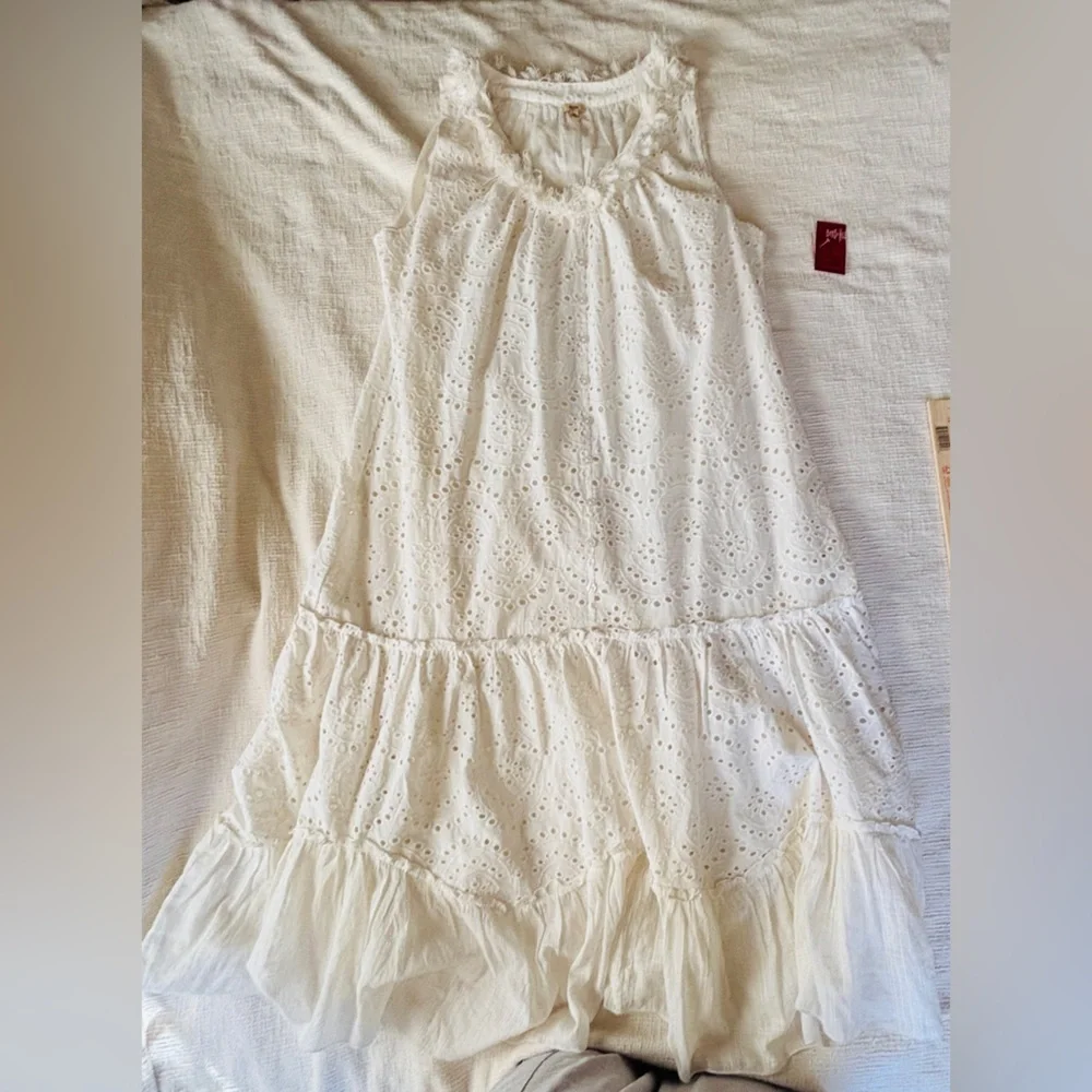 Reba 100% Cotton Ruffled Cream Eyelet Sleeveless Maxi Dress Women’s Large NEW - Picture 12 of 13